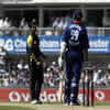 Michael Vaughan and Shoaib Akhtar share a few words