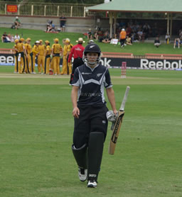 Sara McGlashan walking off after being dismissed