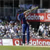 Andrew Flintoff, plays and misses a high and wide ball