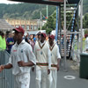 Left to right: Daren Powell, Brian Lara, Dwayne Bravo. Peeking at back: Daren Ganga.