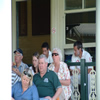 Sajid Mahmood and Ashley Giles on the balcony