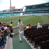 Sajid Mahmood returns from a drinks break